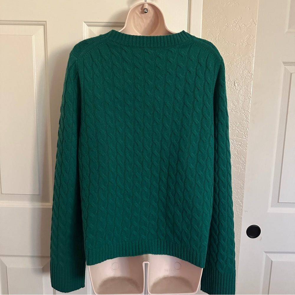 NWOT$218 J. Crew 💯 Cashmere cable-knit crewneck sweater L, XL In Jungle Green - Picture 4 of 7
